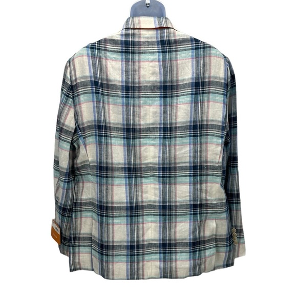 Tallia 100% Linen Plaid 2-Button Sport Coat Suit Jacket - Blue - size 46R - Picture 2 of 6